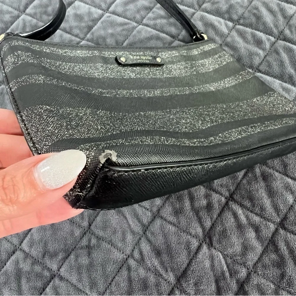 Kate Spade Crossbody Purse Bag Black Shimmery Sparkle Stripe Small Rectangle